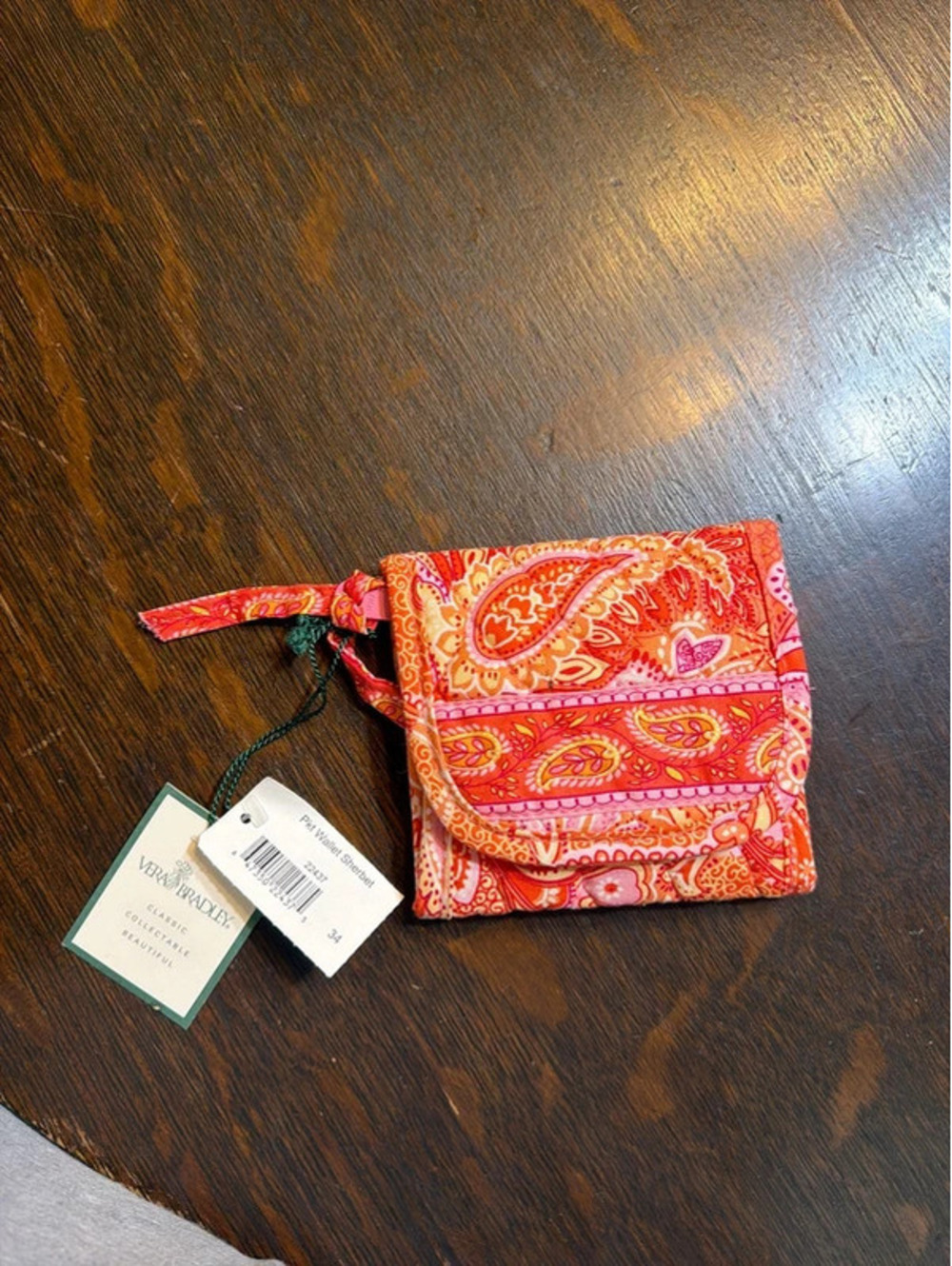 🧡 Vera Bradley P’tit Wallet – Pink/Orange Paisley